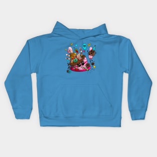 Cute celebration cake with different adorable candies. Kids Hoodie